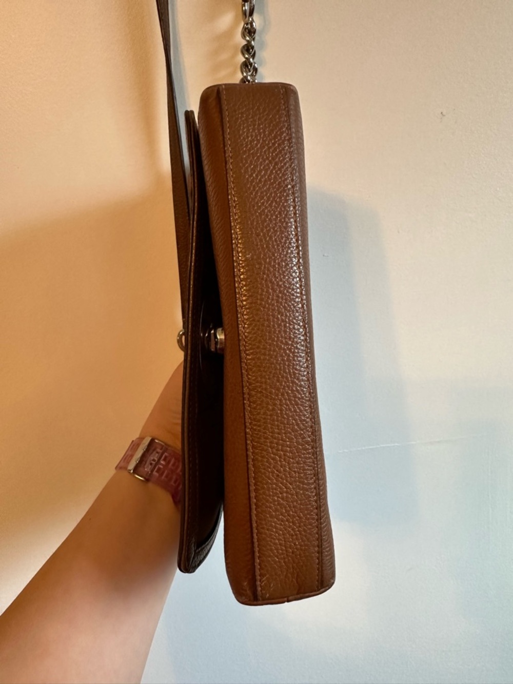 Coach Brown pebbled Leather Shoulder purse with Chain Strap - Picture 11 of 14